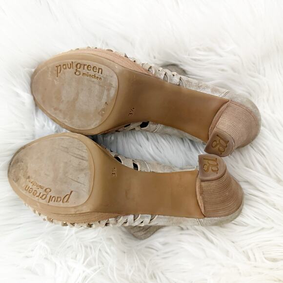 PAUL GREEN | Tacey Metallic Perforated Leather
Peep Toe Ankle Booties | 6 (3.5) - Picture 10 of 12